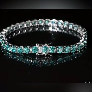 Moissanite Silver and Teal Bracelet